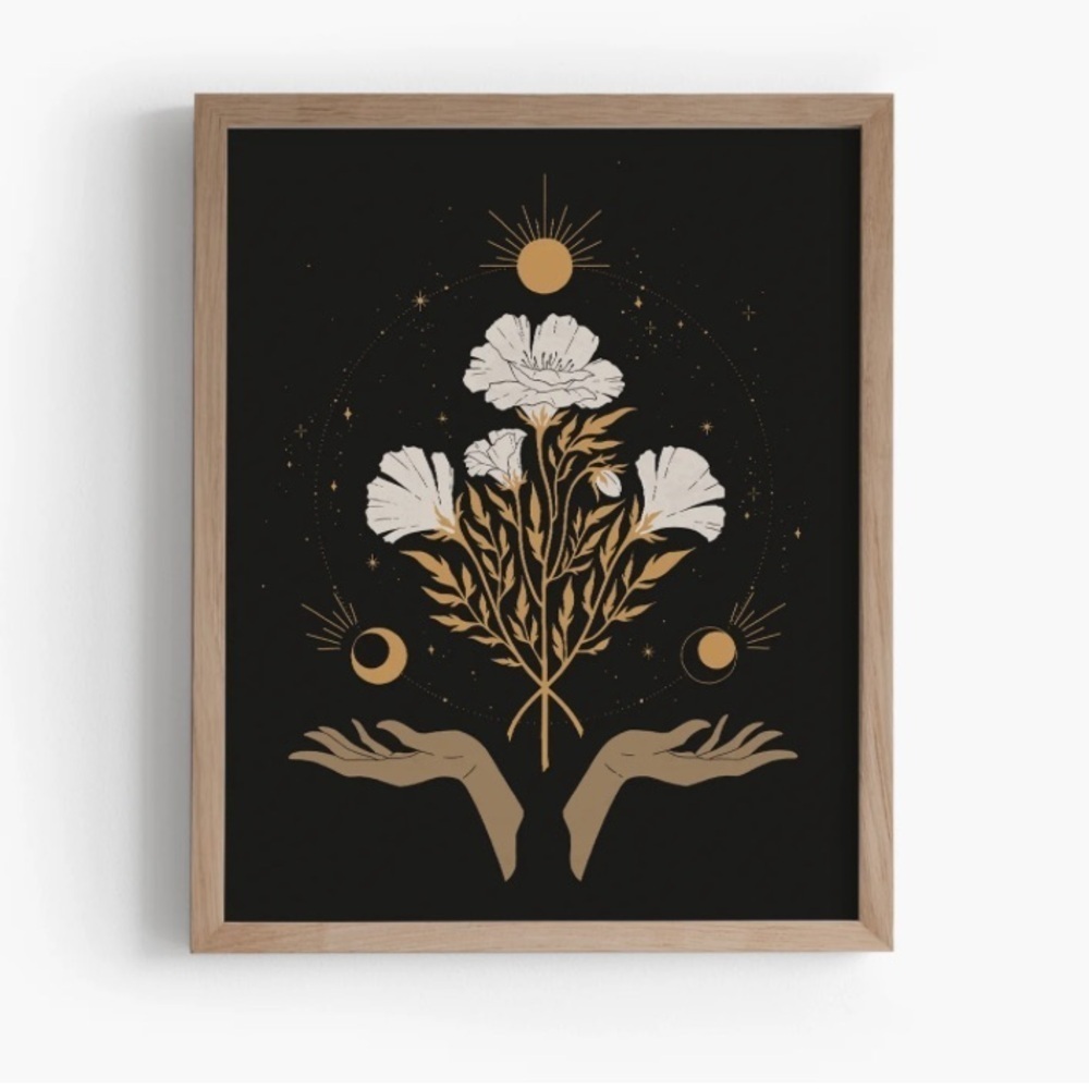 3/30$ 8x10‎ art Print sun&moon with flowers and hands